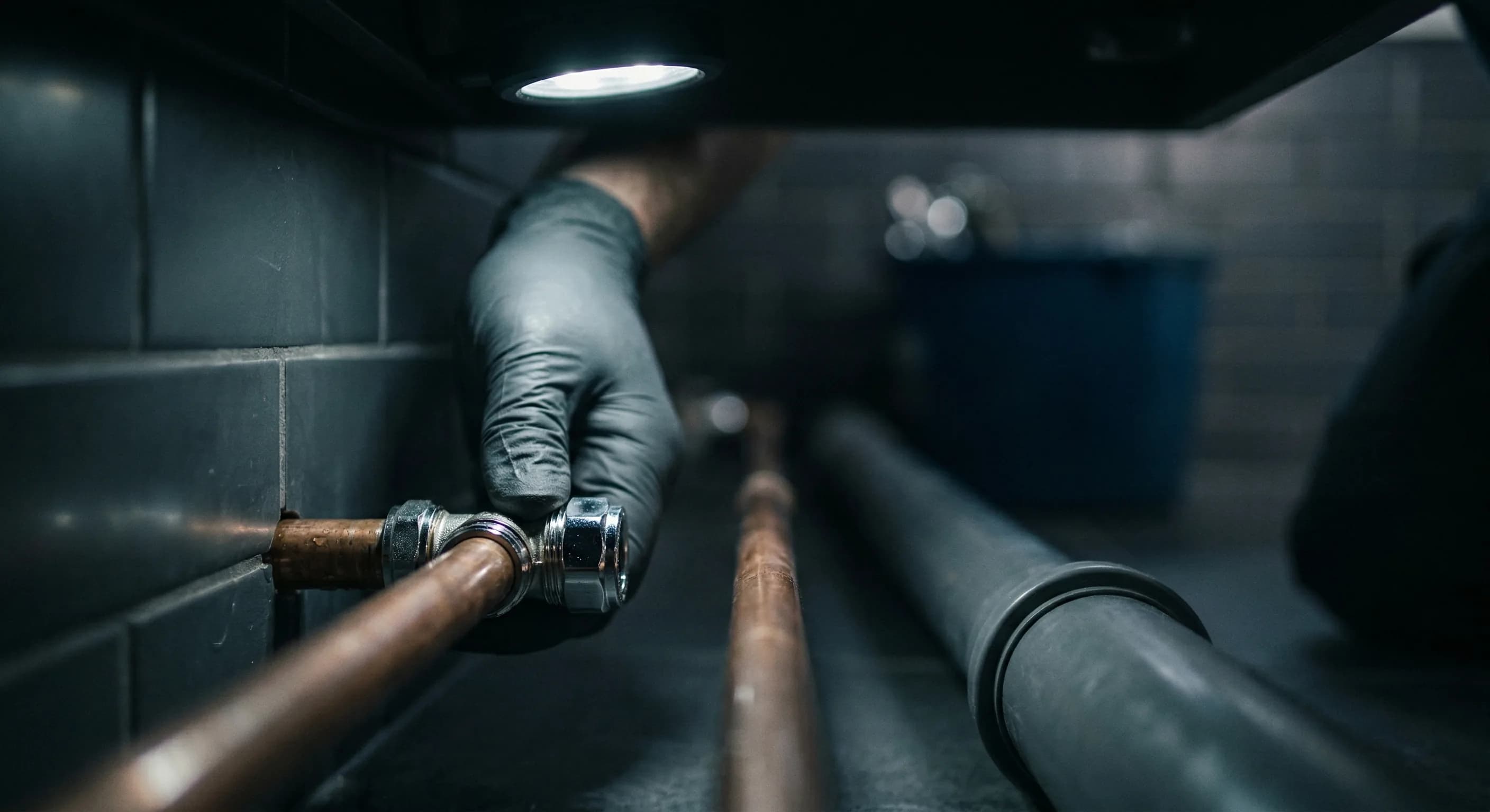 Abwassertechnik Montage – Topallaj Haustechnik GmbH Klempner montiert Abwasserrohre in Wandnische – Topallaj Haustechnik