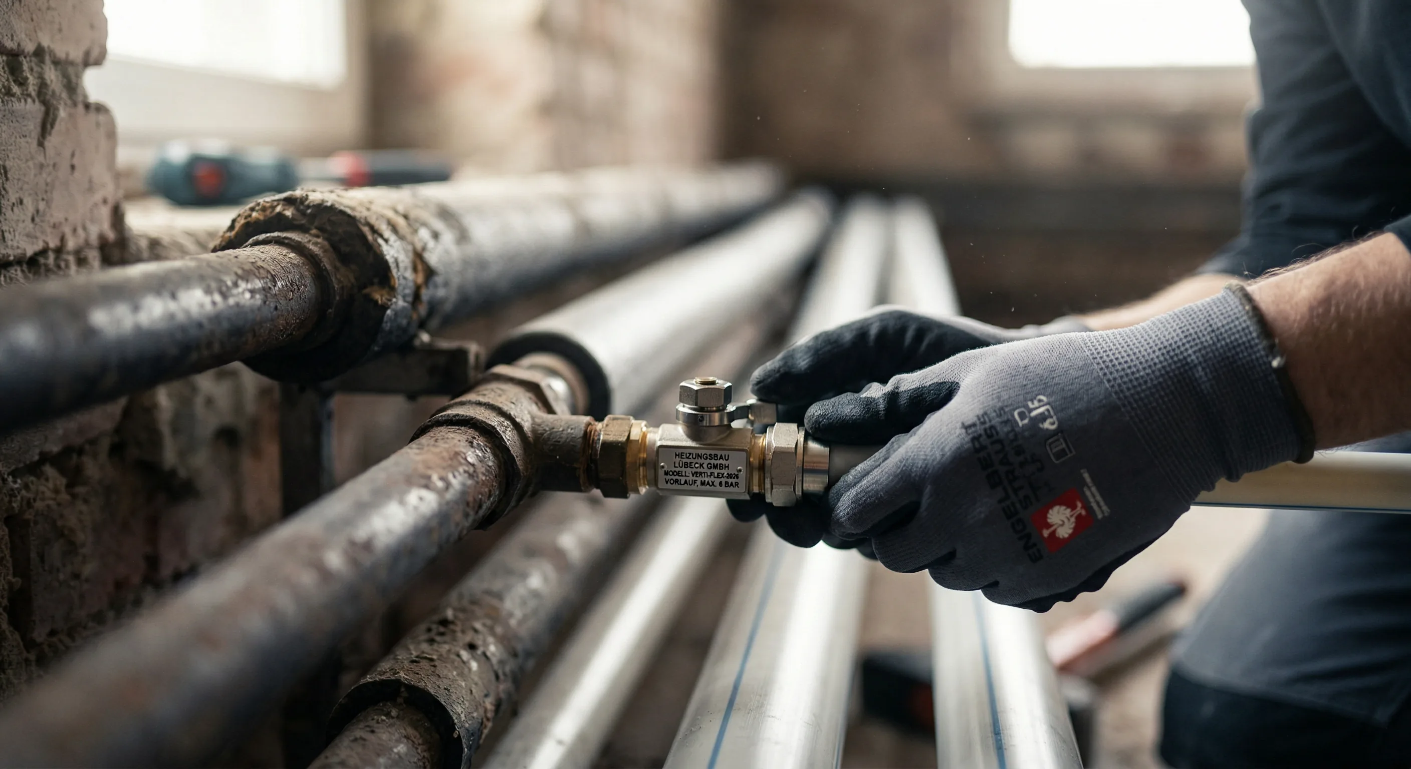 Altbausanierung (Technik) – Topallaj Haustechnik GmbH Handwerker erneuert alte Heizungsrohre im Altbau – Topallaj Haustechnik