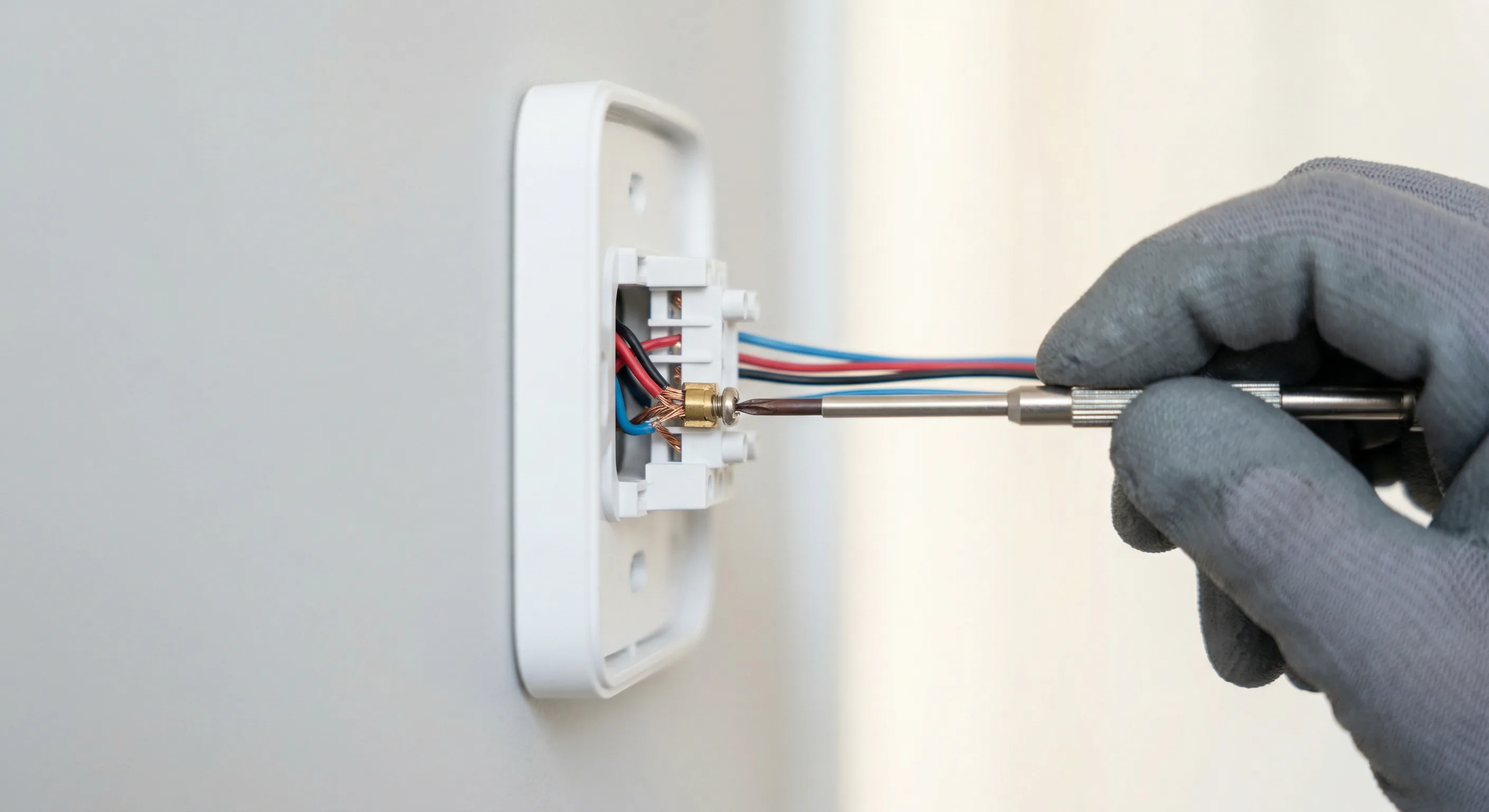 Smarthome Heizungssteuerung – Topallaj Haustechnik GmbH Elektriker installiert Smart-Thermostat an Wand – Topallaj Haustechnik