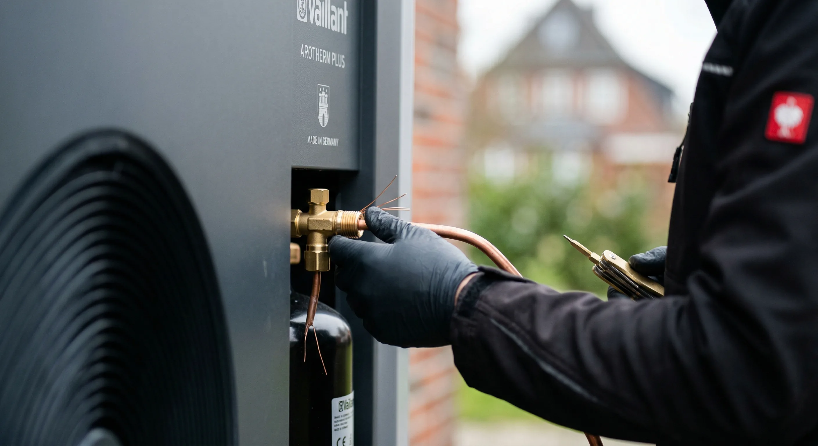 Wärmepumpen-Installation – Topallaj Haustechnik GmbH Fachmann installiert Vaillant Arotherm Wärmepumpe – Topallaj Haustechnik